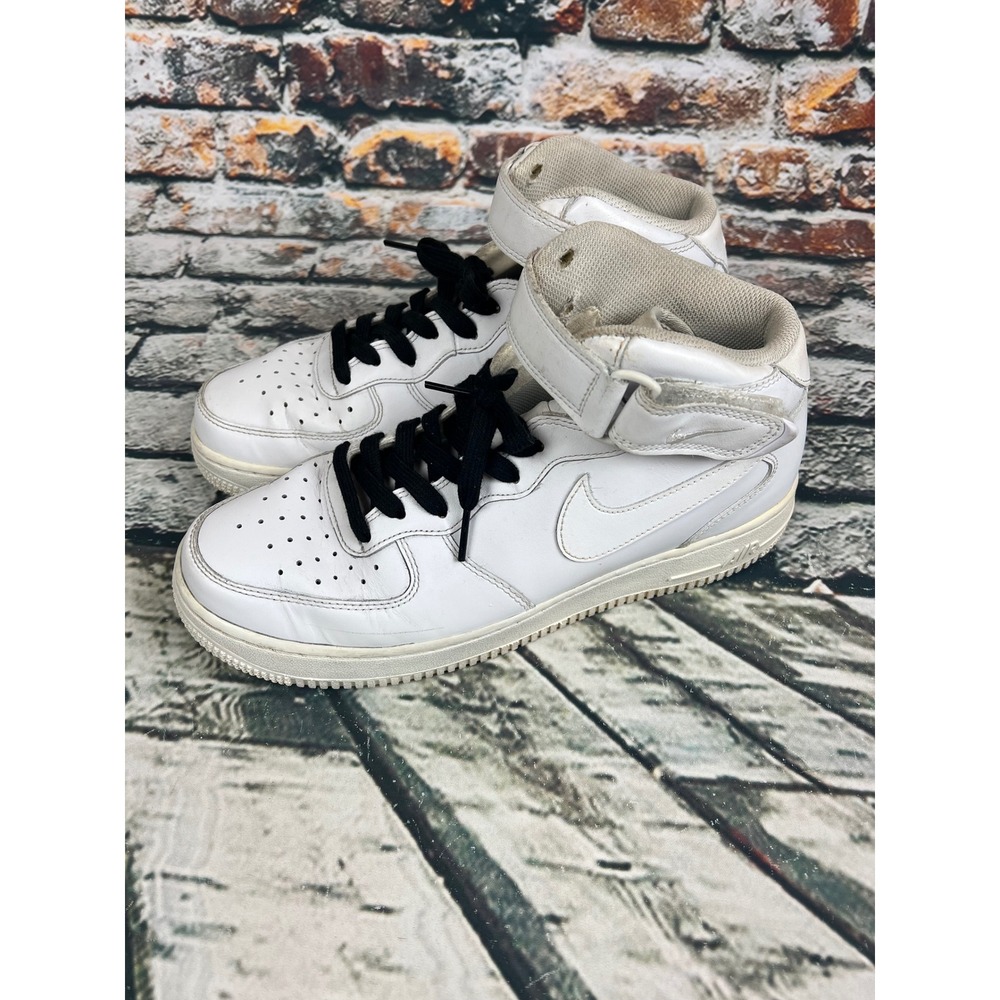 Nike Air‎ Force 1 Mid White Leather Basketball Sneakers Mens US 8.5